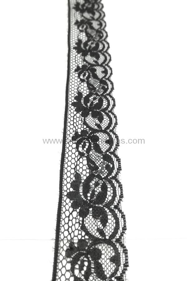 Puntilla encaje de nylon color negro 4 cm ancho. mod Flores. Artículos para costureras. Mercería online en Sevilla. Enviamos a toda España