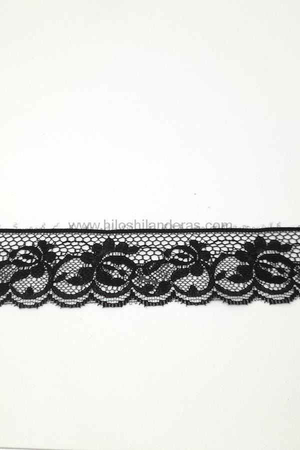 Puntilla encaje de nylon color negro 4 cm ancho. mod Flores. Artículos para costureras. Mercería online en Sevilla. Enviamos a toda España