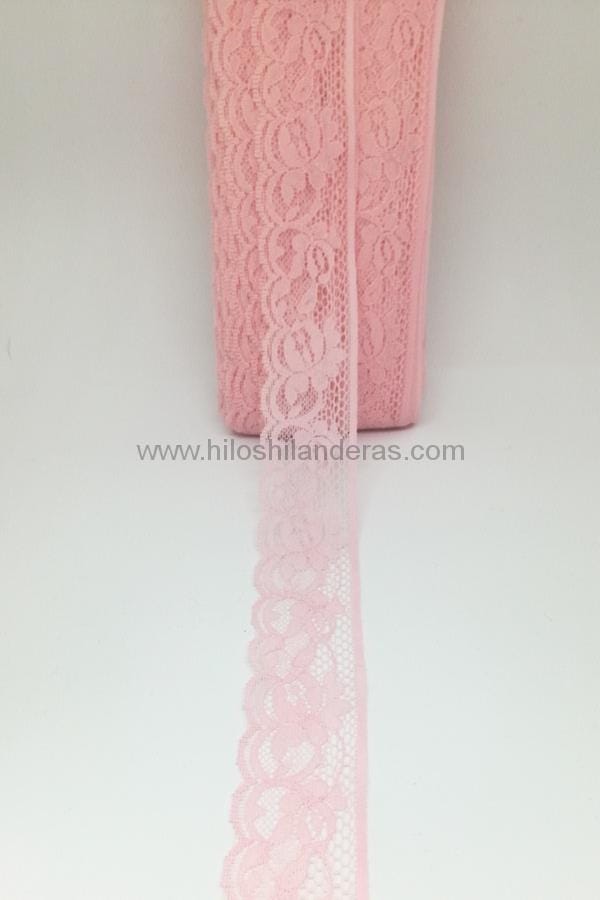 Puntilla encaje de nylon color rosa 4 cm ancho. mod Flores. Artículos para costura. Mercería online