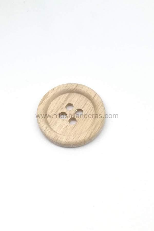 Botón de madera 20 mm de diámetro 4 agujeros. Artículos para costureras. Mercería low cost online e Bormujos Sevilla. Enviamos a toda España