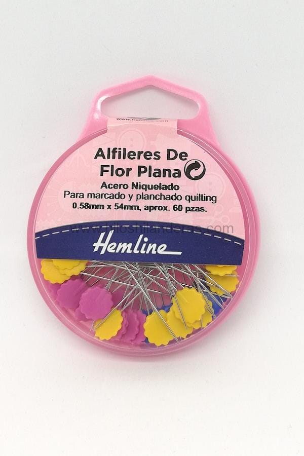 Alfiler patchwork 54 mm Hemline de Flor plana. Acero niquelado. Para marcado y planchado quilting. 60 piezas aprox. Artículos para costureras