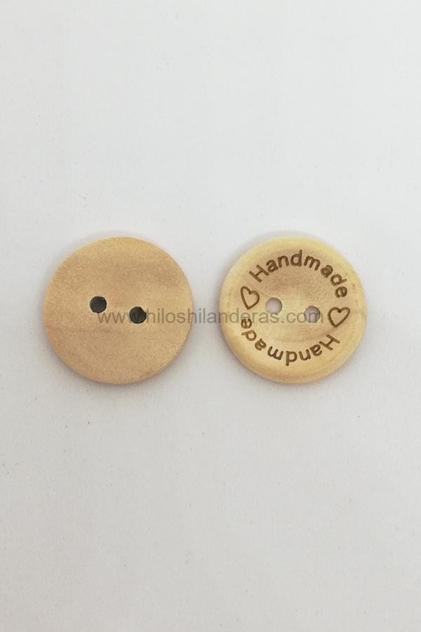 Botones de madera medidas 15 mm y 20 mm mod. Handmade (Hecho a Mano). Artículos de mercería ideal para costureras. Mercería online