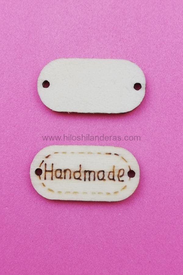 Botón etiqueta de madera 24 mm x 12 mm Pack de 20 unidades mod. Handmade (Hecho a Mano)