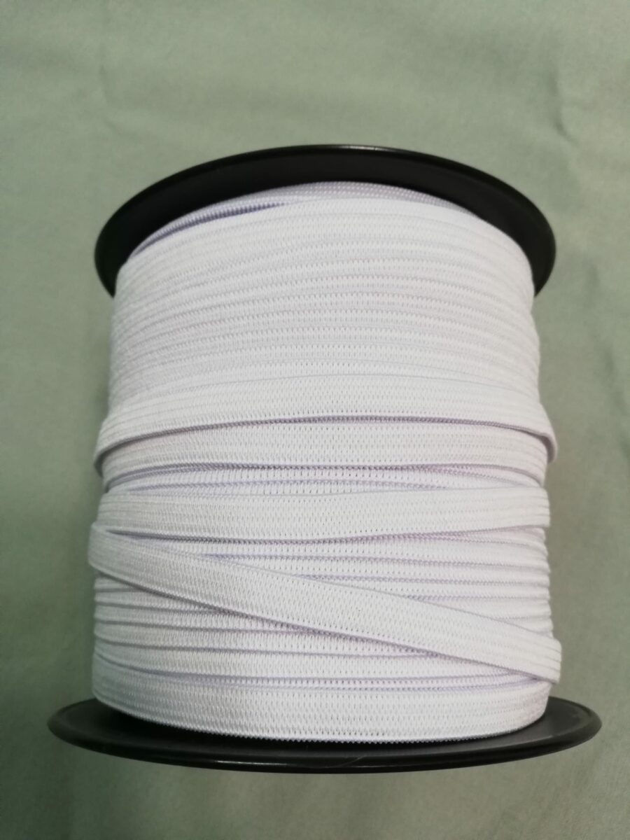 Goma cinta elástica suave blanca 7mm. 10m o 20m. Ideal para mascarillas quirúrgicas o artesanales para protegerse de coronavirus covid19. Tienda online color blanco
