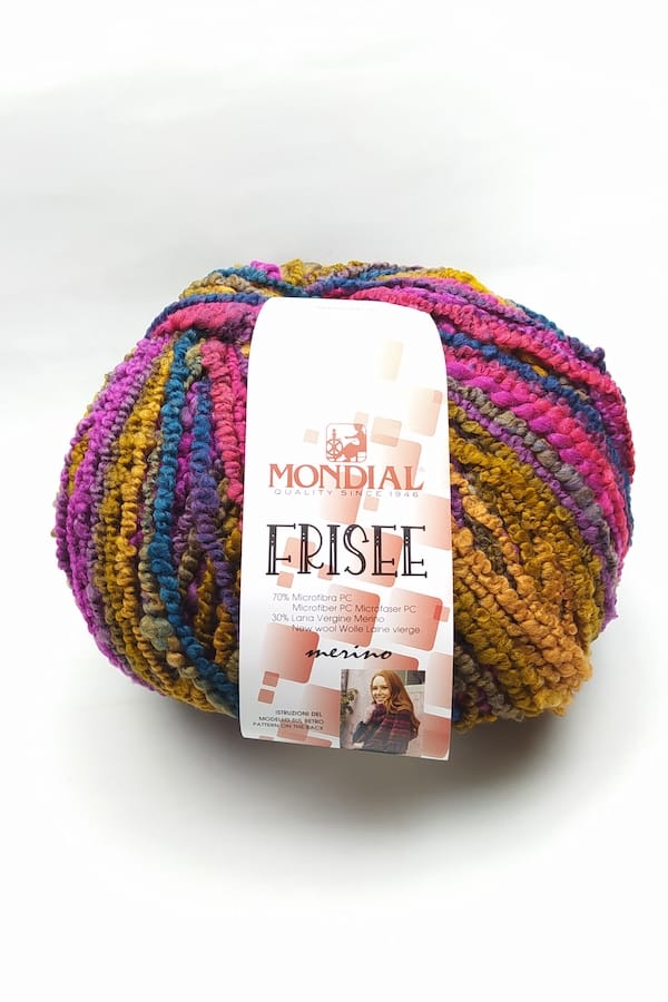 Madeja de lana 500 gr Mondial Frisee para tejer con agujas 7-8 mm para tricot, 8-9 mm para agujas de crochet. Lana ecológica