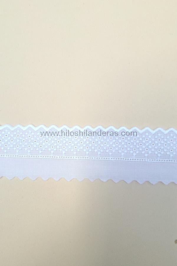 Puntilla de tira bordada blanco 100% algodón 4 cm mod. zigzag. Artículos para costura. Mercería online en Bormujos Sevilla